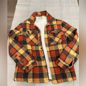 [M]Lucky Brand Checkered Faux Sherpa Lined Shirt Jacket Brown Snap Pockets